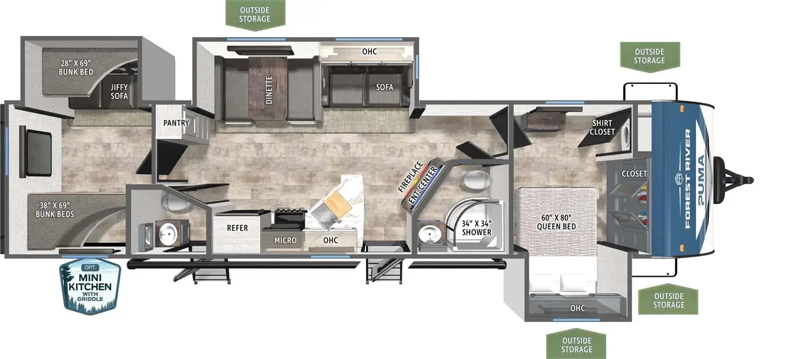 2023 Forest River RV PUMA 32BHQS - TRAVEL TRAILER floorplan